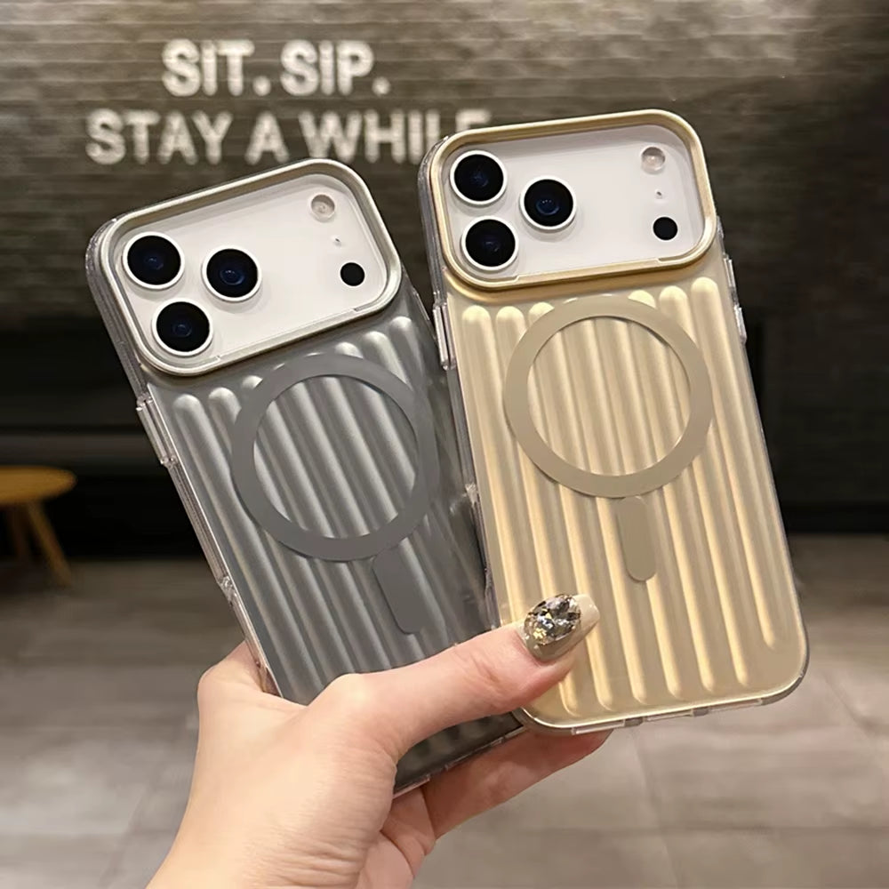 Luxury Corrugated Pattern Magnetic Wireless Charge Case for Iphone 17 for Magsafe Matte Soft Back Cover