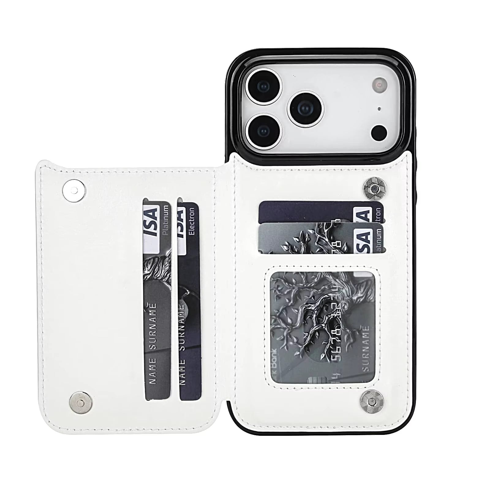 For Iphone 17 Pro Max Air Wallet Case with Card Holder,Pu Faux Leather Kickstand Card Slots Case, Double Magnetic Clasp Cover