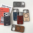 Frameless Metal Magnetic Cover for Iphone 17 Pro Max 16 15 14 plus 13 12 Magsafe Case Wood Grain Leather Thin Hard Shell Bumper