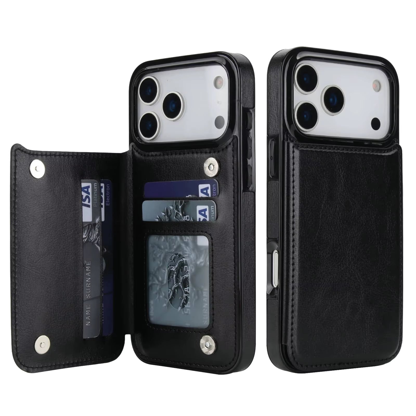 For Iphone 17 Pro Max Air Wallet Case with Card Holder,Pu Faux Leather Kickstand Card Slots Case, Double Magnetic Clasp Cover
