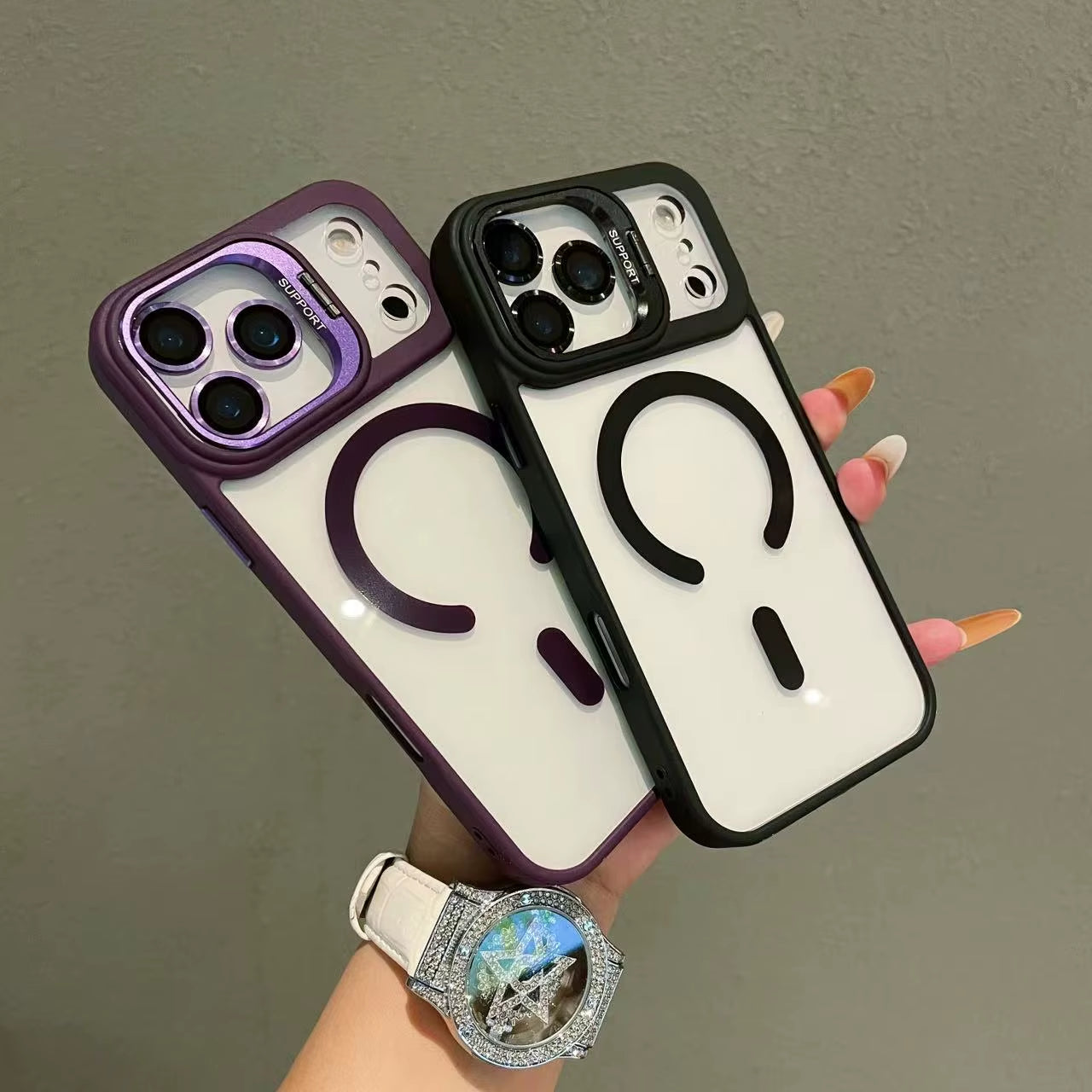 New Luxury Transparent Magnetic Magsafe Case for Iphone 17Air Promax 17 Pro Max 17Pro Lens Holder Protect Clear Shockproof Cover
